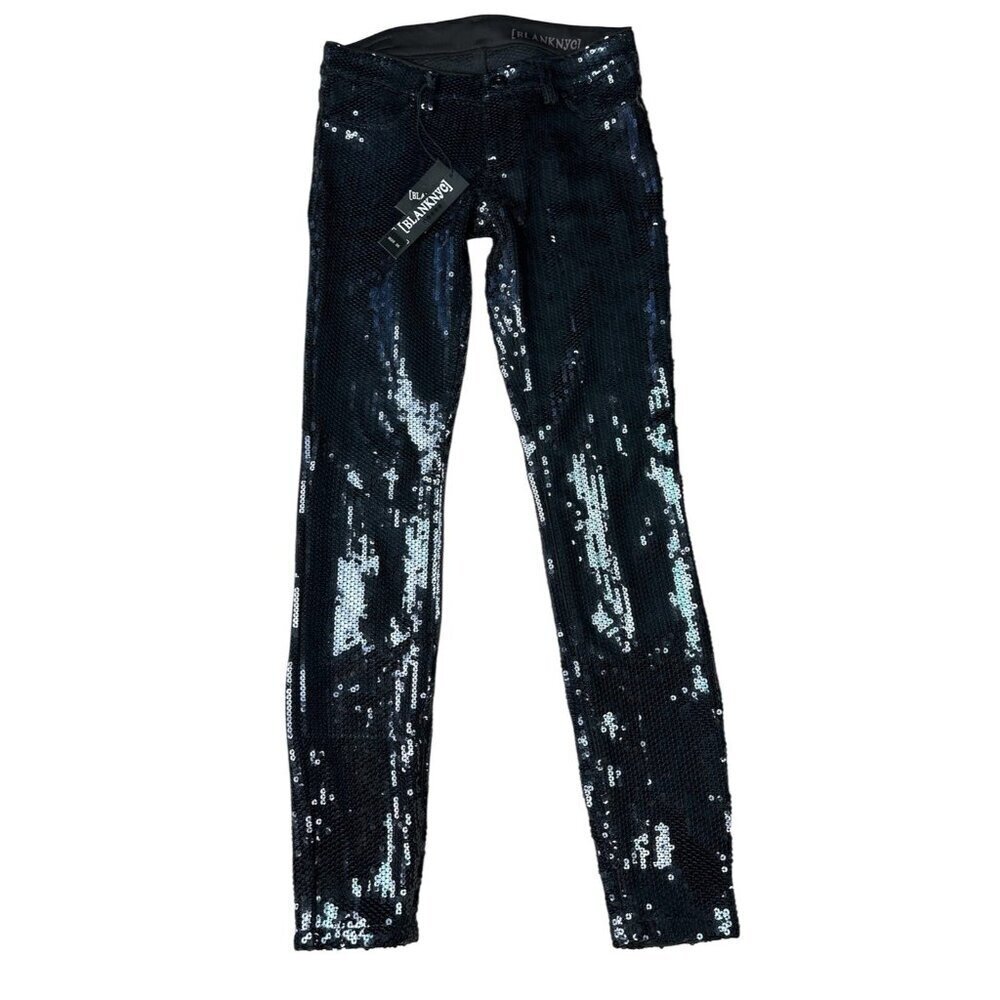 BLANKNYC Womens Black 5 Pocket Sequin Spray On Skinny Pants Size 26 NWT - Picture 2 of 16